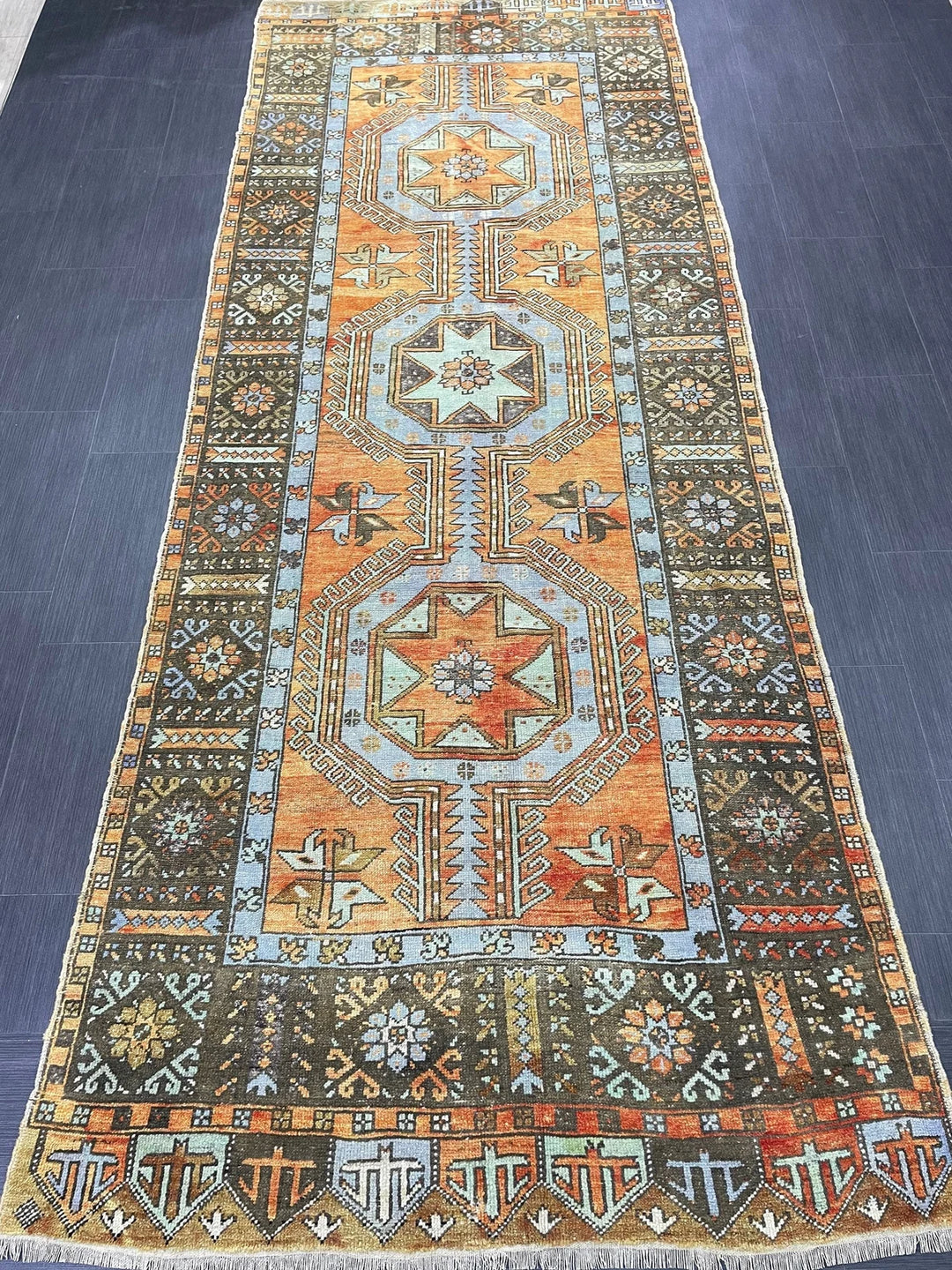 Beige Turkish Runner Rug 4' 3" x 11' 3" Hand-Knotted | No. WR80823