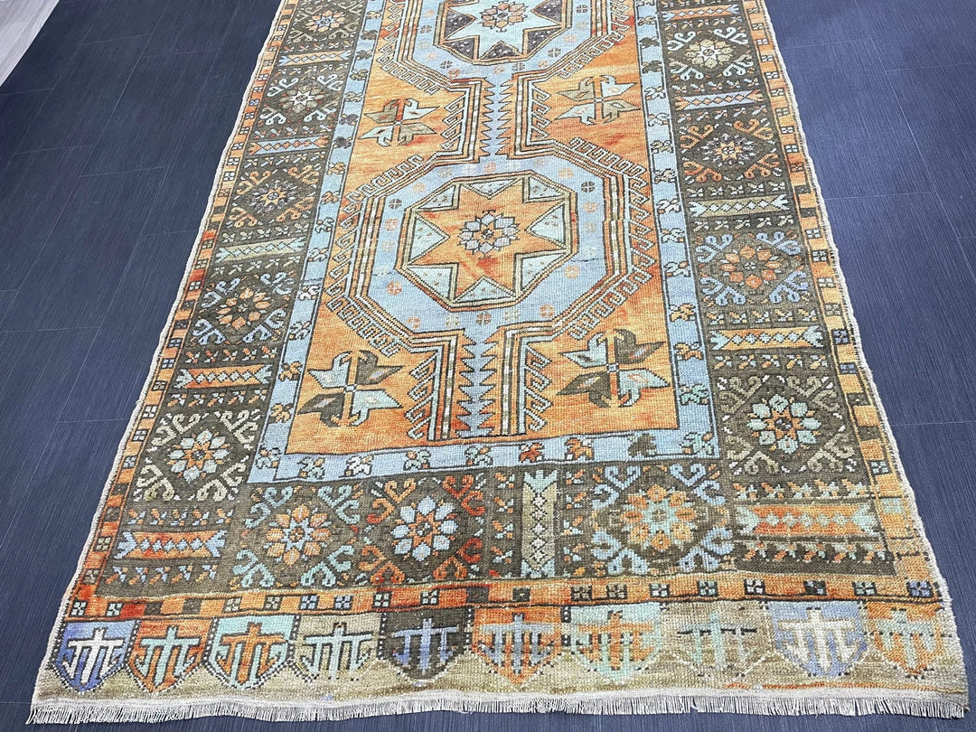 Beige Turkish Runner Rug 4' 3" x 11' 3" Hand-Knotted | No. WR80823
