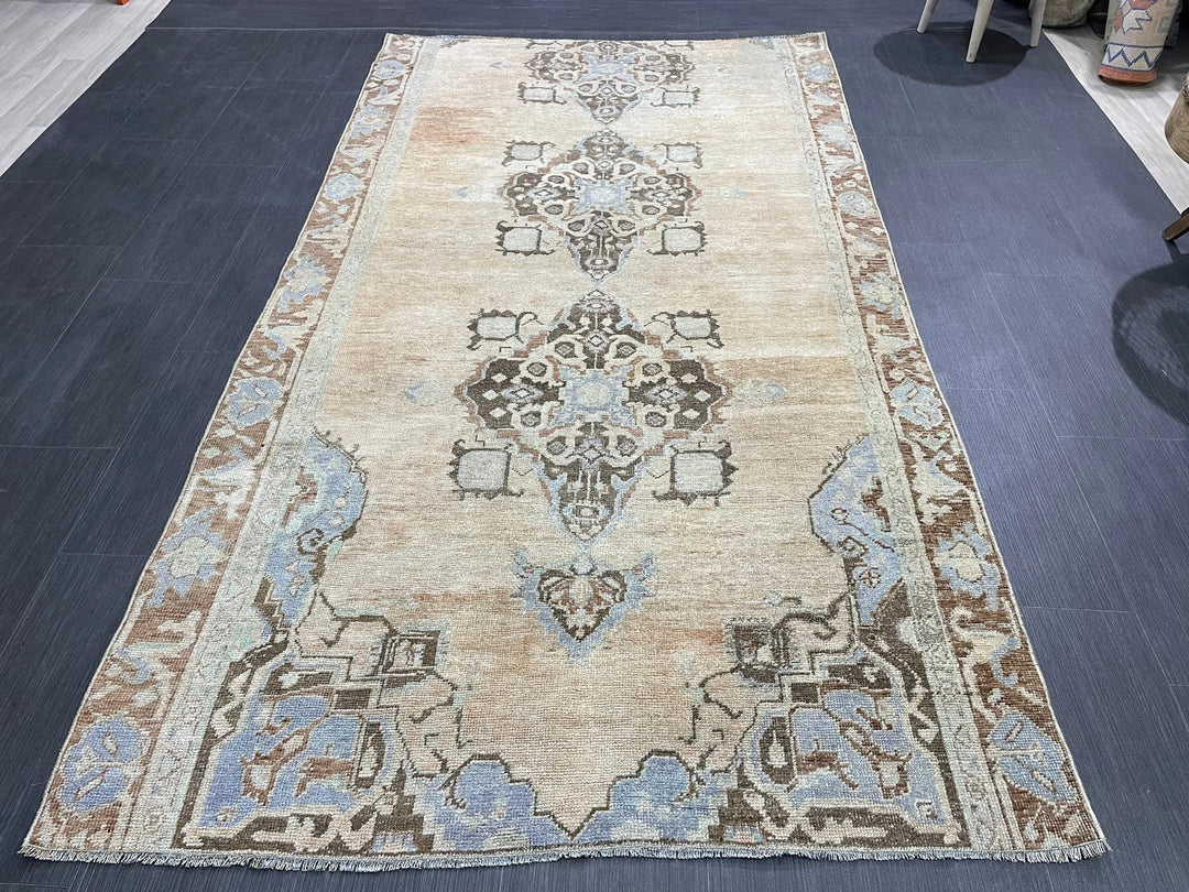 Blue Turkish Vintage Rug 4' 5" x 8' 3" Hand-Knotted | No. WR81820