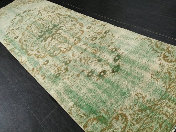 Green Turkish Runner Rug 2' 11" x 9' 3" Hand-Knotted | No. WR81901