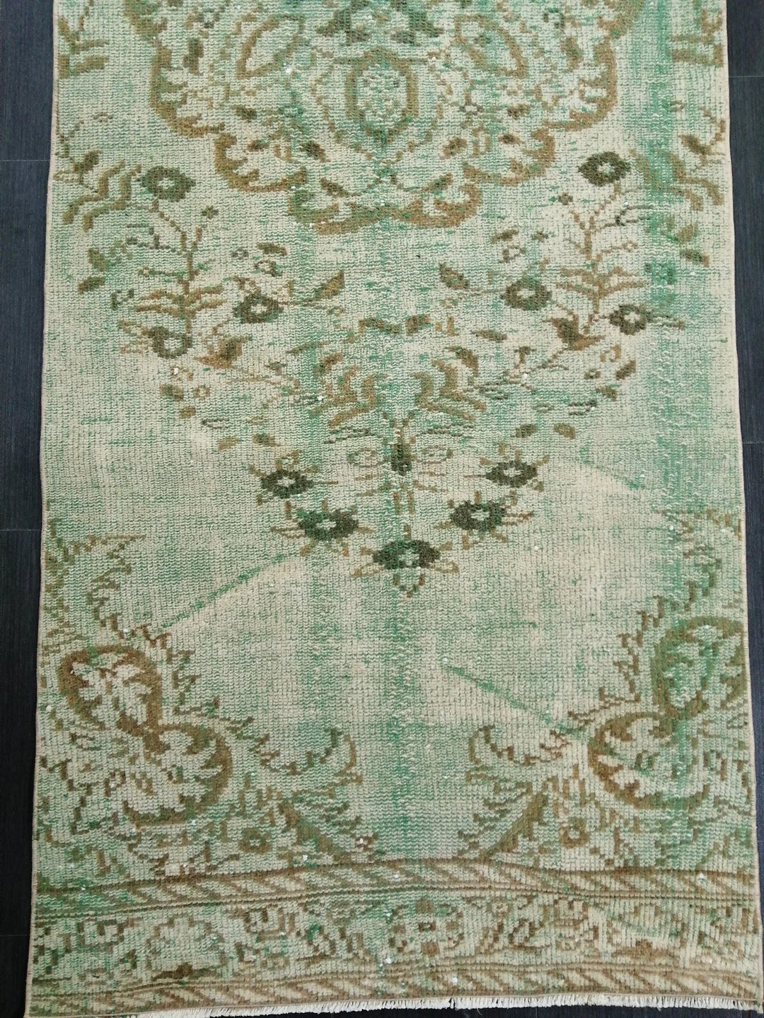 Green Turkish Runner Rug 2' 11" x 9' 3" Hand-Knotted | No. WR81901