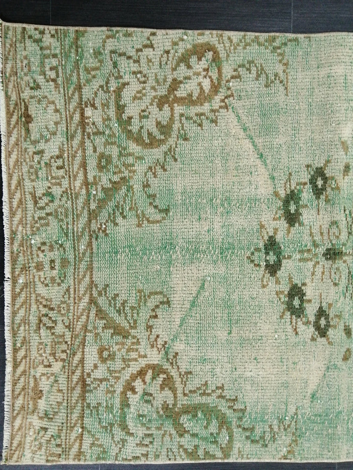 Green Turkish Runner Rug 2' 11" x 9' 3" Hand-Knotted | No. WR81901