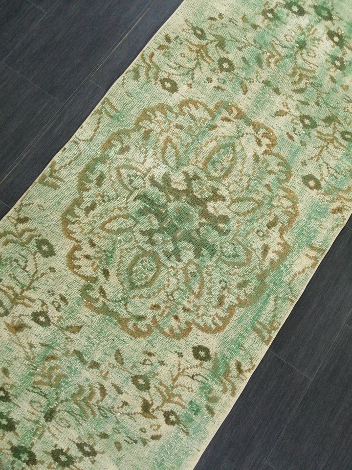 Green Turkish Runner Rug 2' 11" x 9' 3" Hand-Knotted | No. WR81901