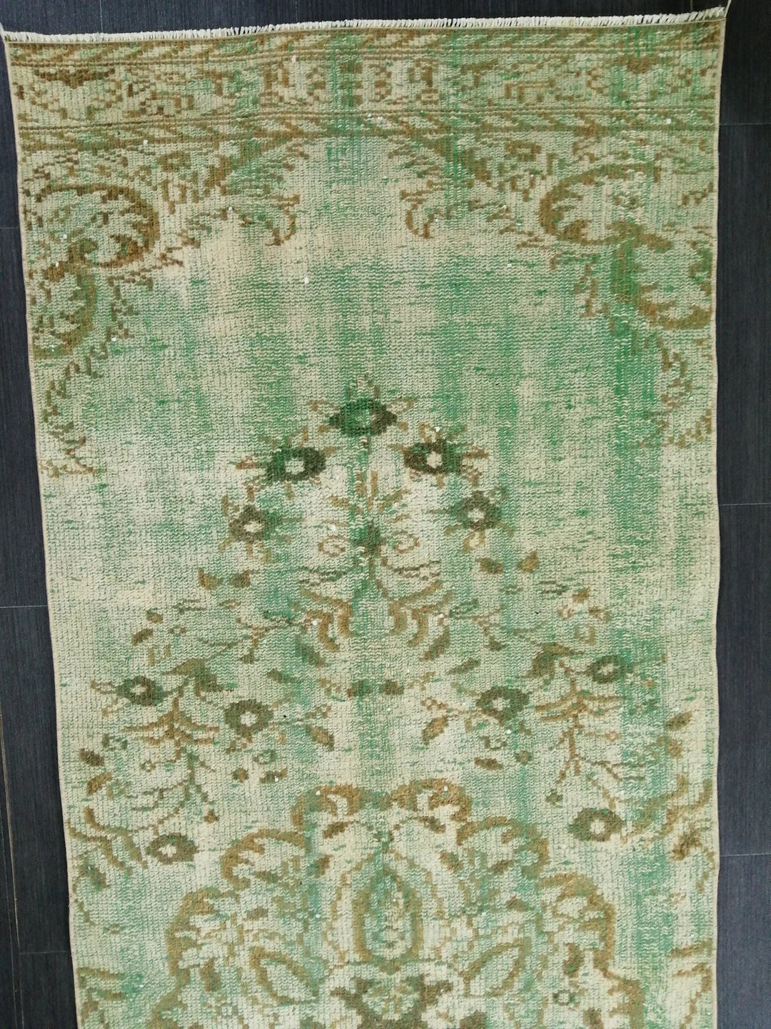Green Turkish Runner Rug 2' 11" x 9' 3" Hand-Knotted | No. WR81901