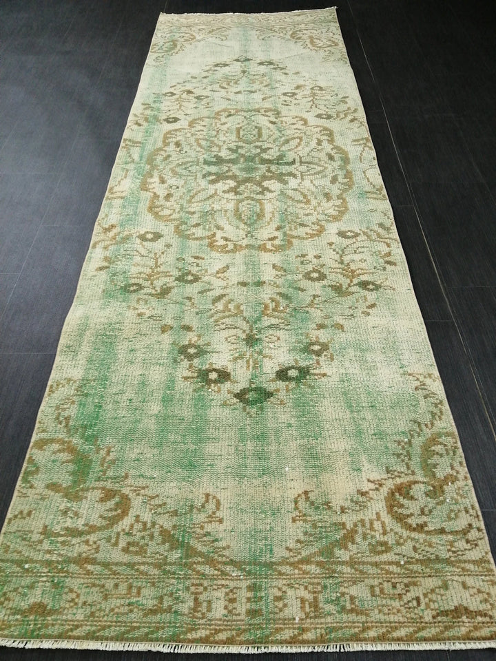 Green Turkish Runner Rug 2' 11" x 9' 3" Hand-Knotted | No. WR81901
