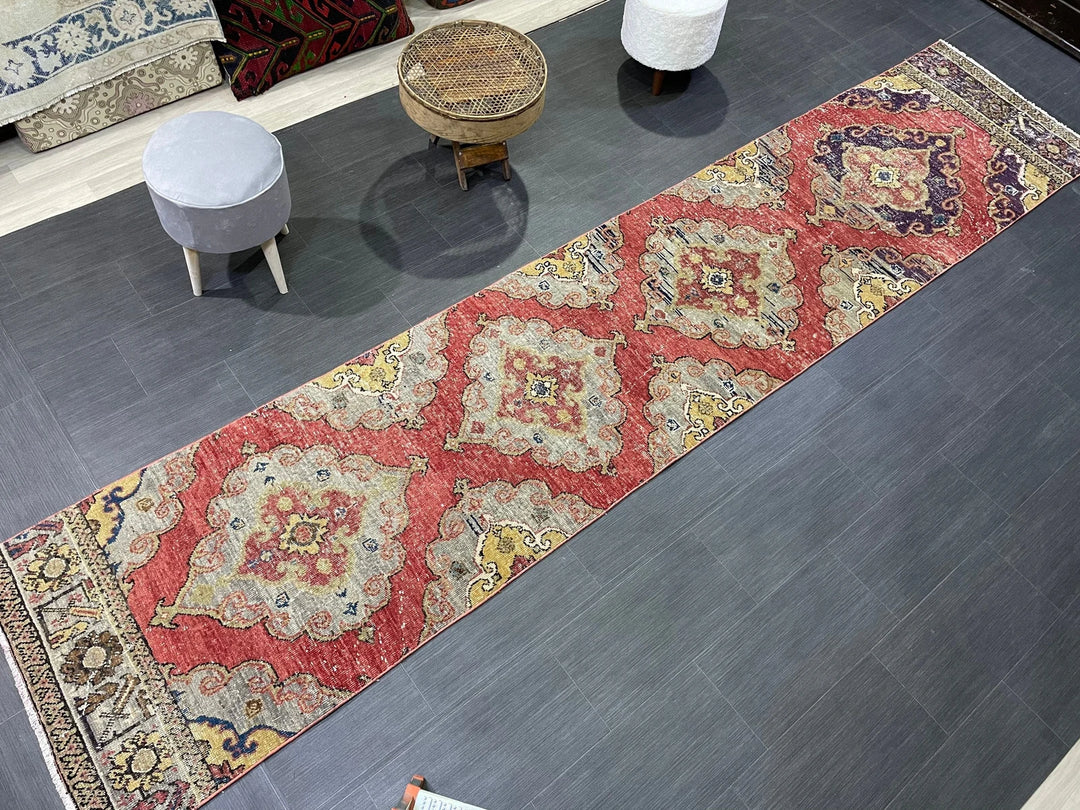 Beige Turkish Runner Rug 2' 8" x 12' 8" Hand-Knotted | No. WR82828