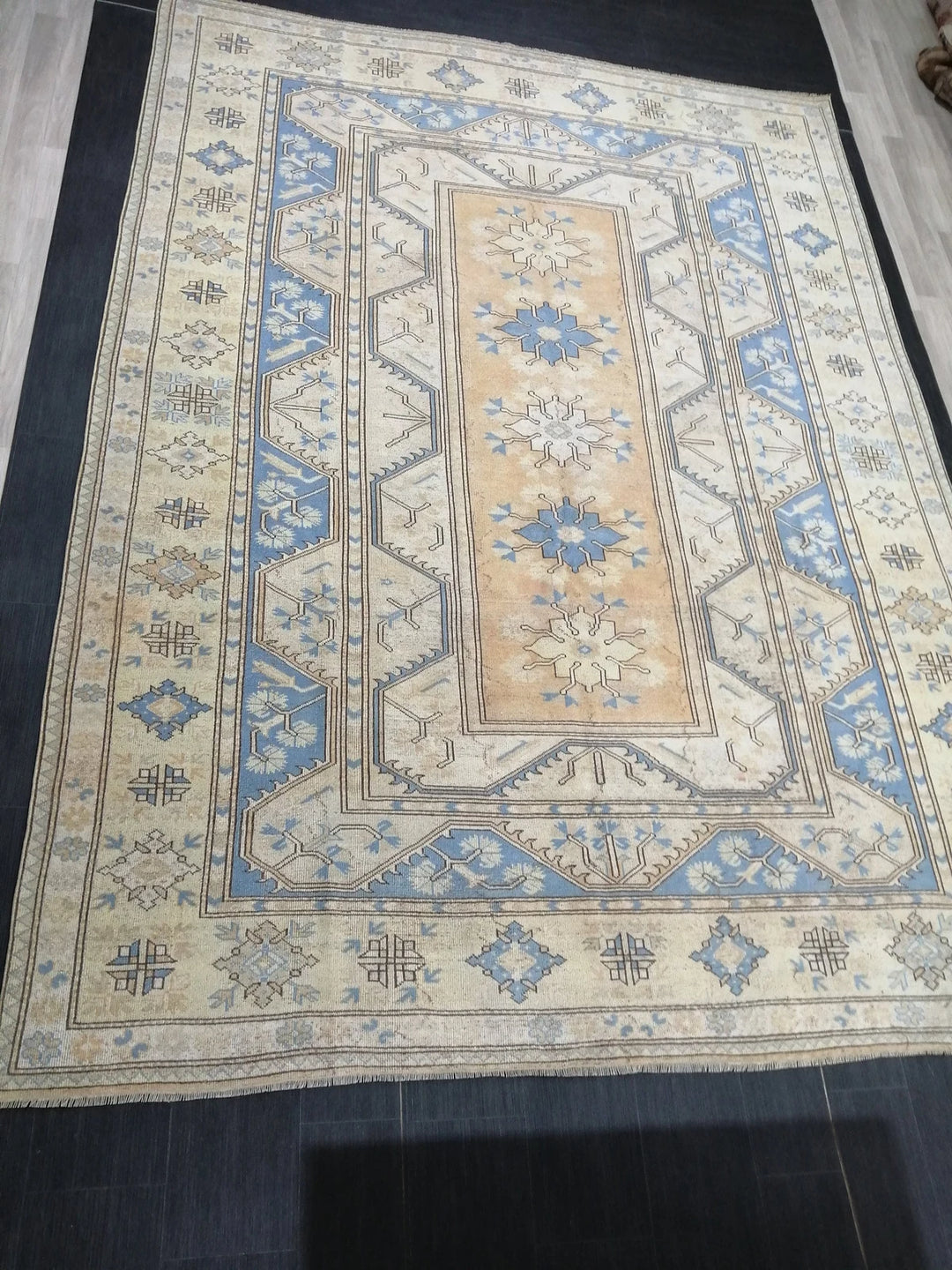 Blue Turkish Runner Rug 8' 8" x 11' 10" Hand-Knotted | No. WR83399