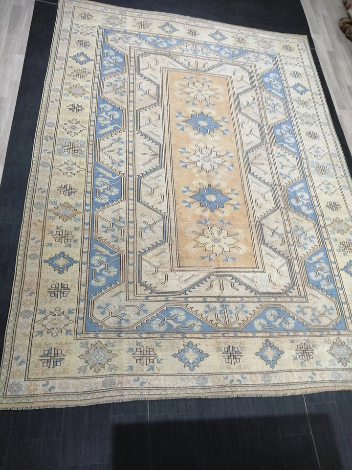 Blue Turkish Runner Rug 8' 8" x 11' 10" Hand-Knotted | No. WR83399
