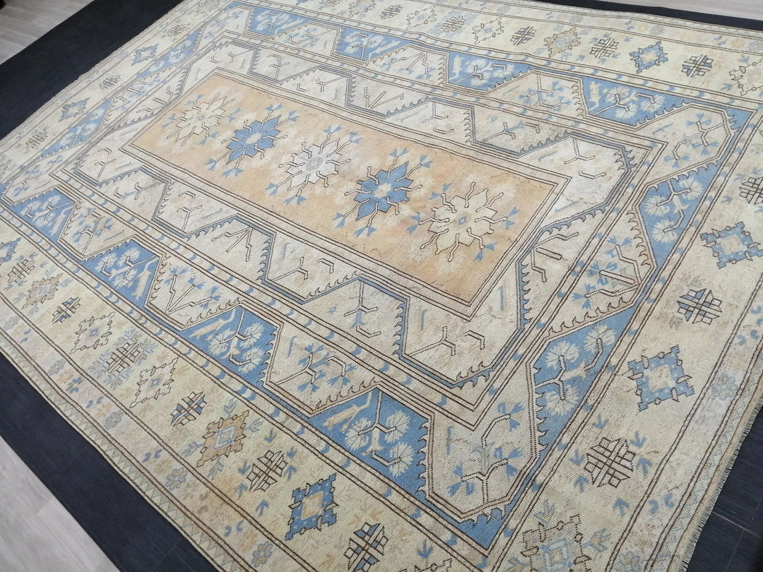 Blue Turkish Runner Rug 8' 8" x 11' 10" Hand-Knotted | No. WR83399