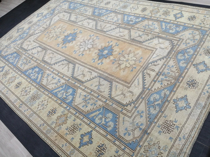 Blue Turkish Runner Rug 8' 8" x 11' 10" Hand-Knotted | No. WR83399