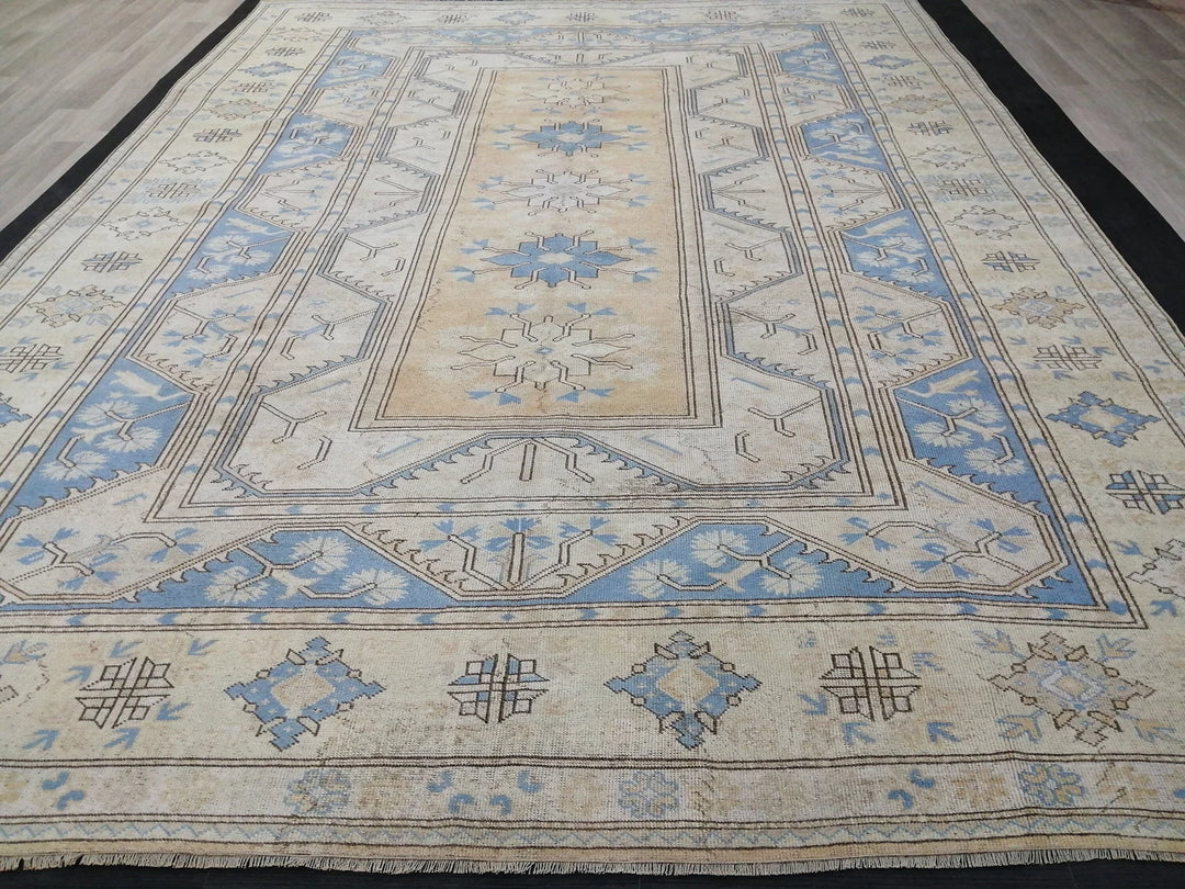 Blue Turkish Runner Rug 8' 8" x 11' 10" Hand-Knotted | No. WR83399