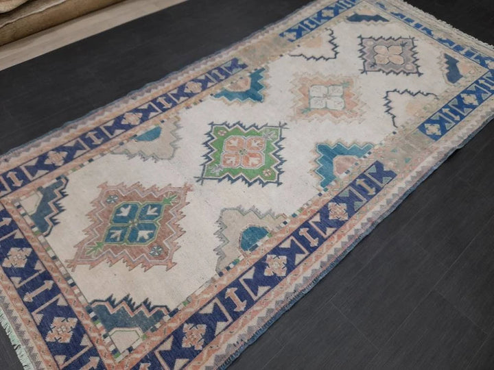 Beige Turkish Runner Rug 4' 11" x 10' 4" Hand-Knotted | No. WR83445