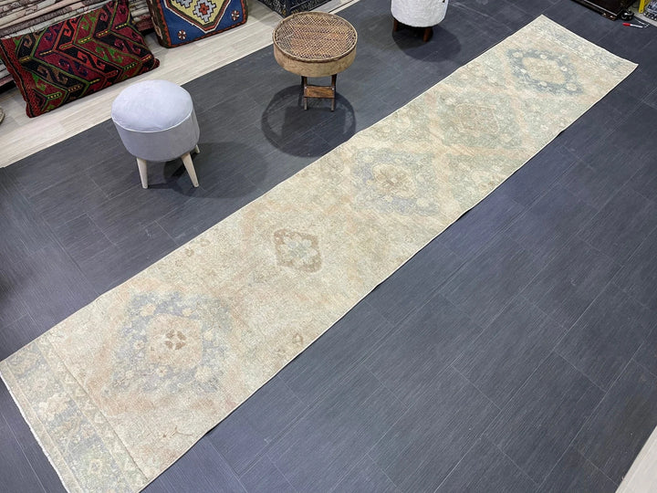 Beige Turkish Runner Rug 2' 6" x 12' 7" Hand-Knotted | No. WR83711
