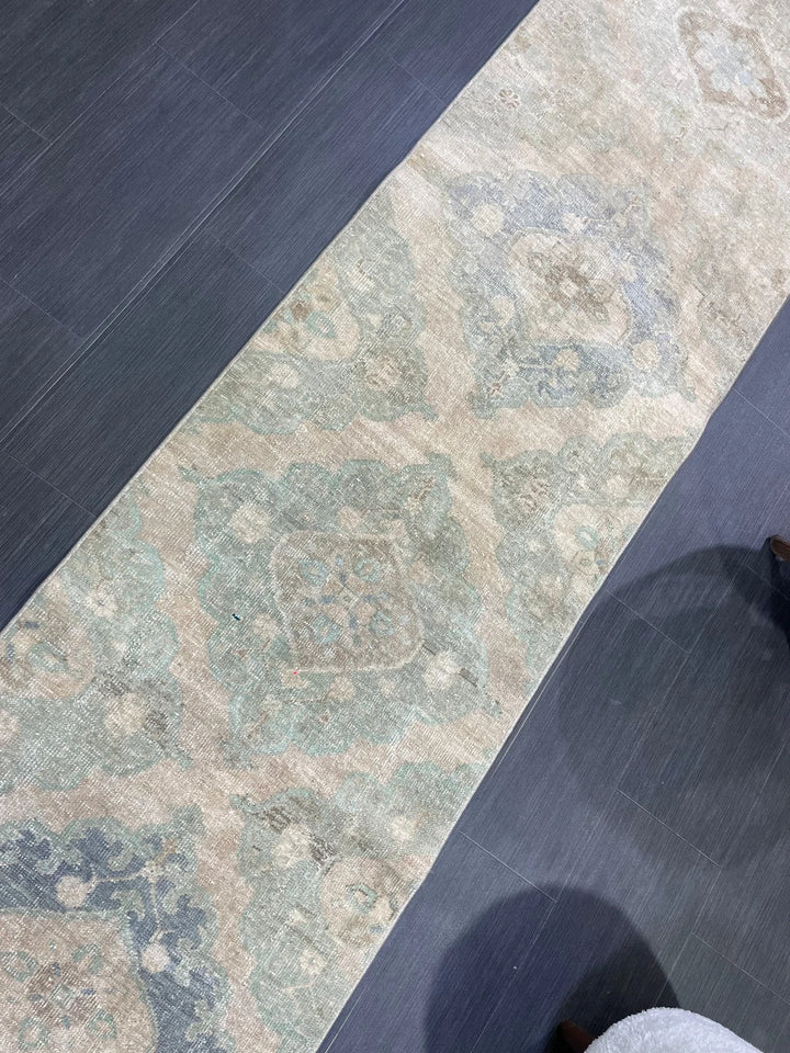 Beige Turkish Runner Rug 2' 6" x 12' 7" Hand-Knotted | No. WR83711