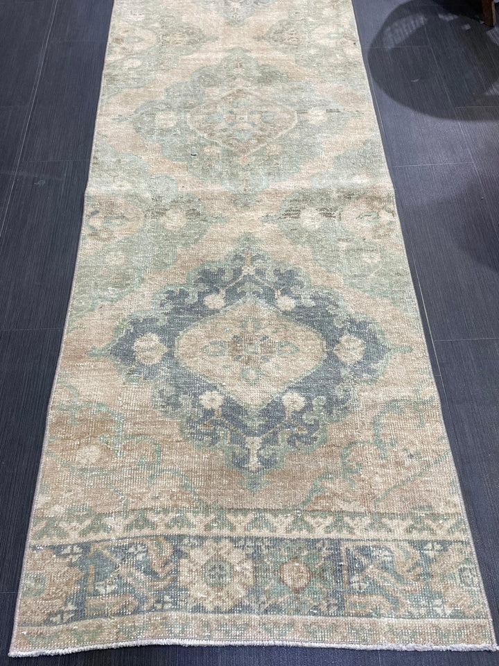 Beige Turkish Runner Rug 2' 6" x 12' 7" Hand-Knotted | No. WR83711