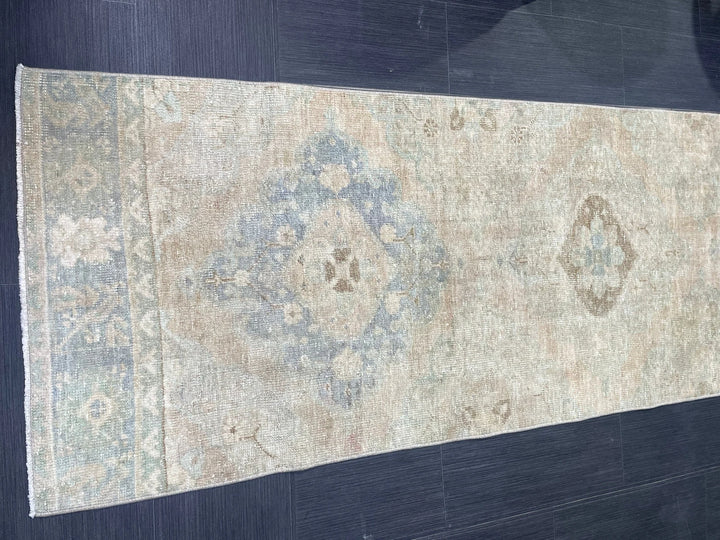 Beige Turkish Runner Rug 2' 6" x 12' 7" Hand-Knotted | No. WR83711