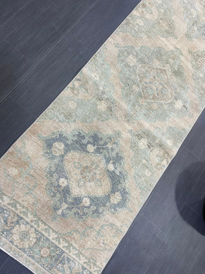 Beige Turkish Runner Rug 2' 6" x 12' 7" Hand-Knotted | No. WR83711