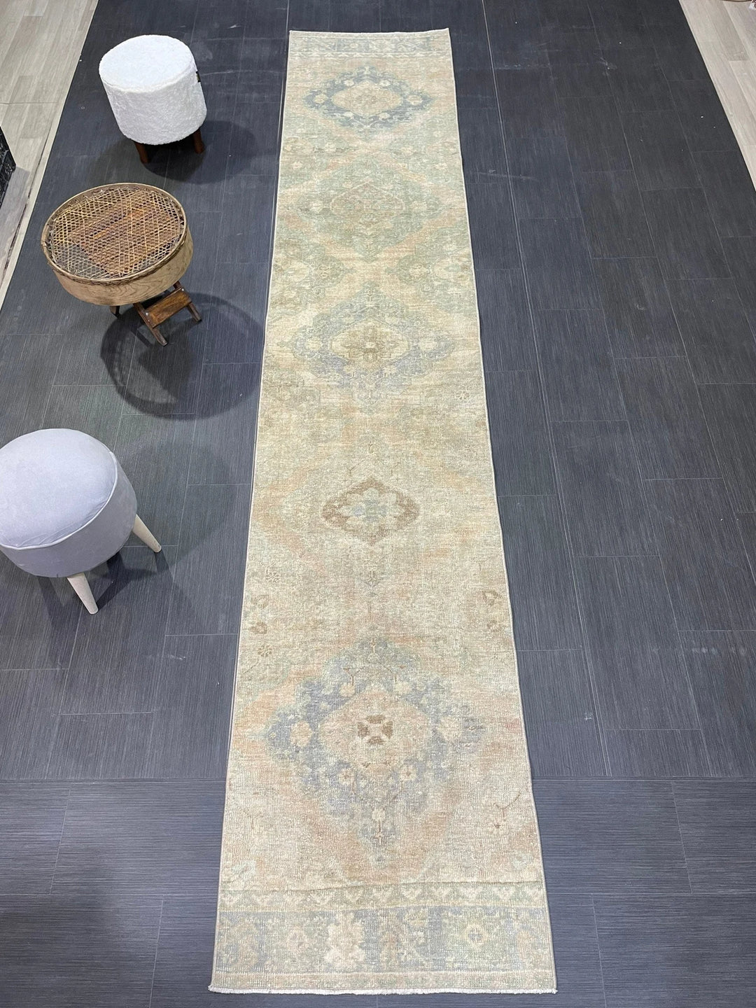 Beige Turkish Runner Rug 2' 6" x 12' 7" Hand-Knotted | No. WR83711