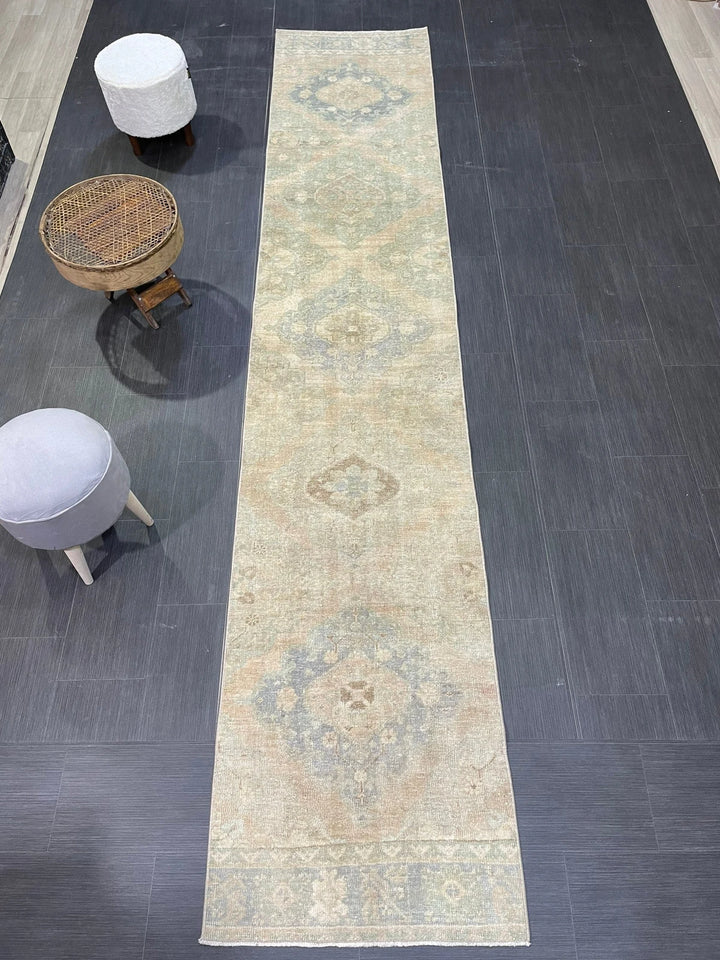 Beige Turkish Runner Rug 2' 6" x 12' 7" Hand-Knotted | No. WR83711