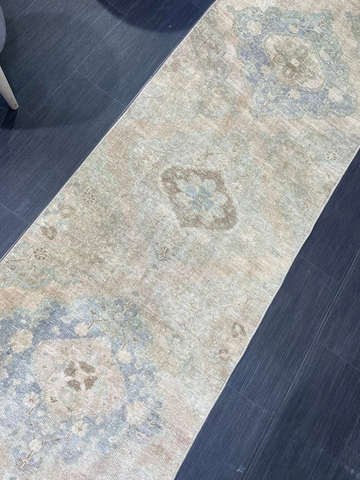 Beige Turkish Runner Rug 2' 6" x 12' 7" Hand-Knotted | No. WR83711