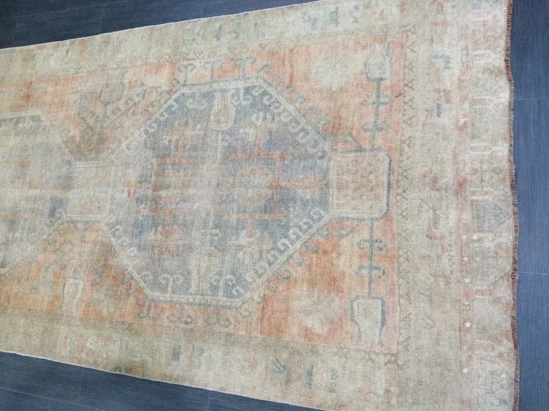 Beige Turkish Runner Rug 4' 4" x 11' 11" Hand-Knotted | No. WR83888