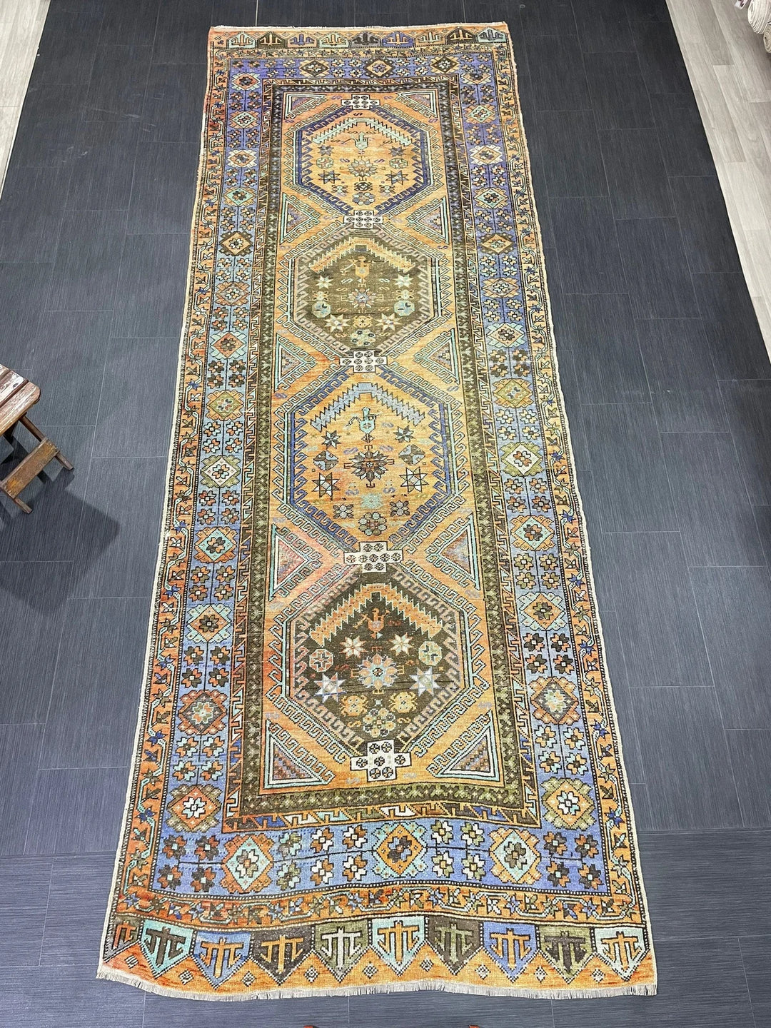 Beige Turkish Runner Rug 4' 5" x 12' 5" Hand-Knotted | No. WR83928