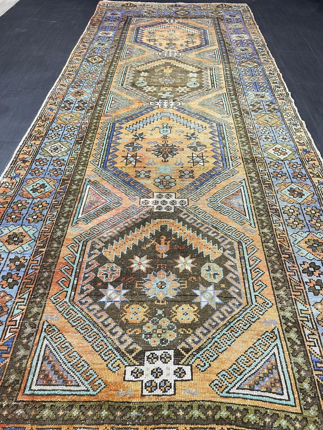Beige Turkish Runner Rug 4' 5" x 12' 5" Hand-Knotted | No. WR83928