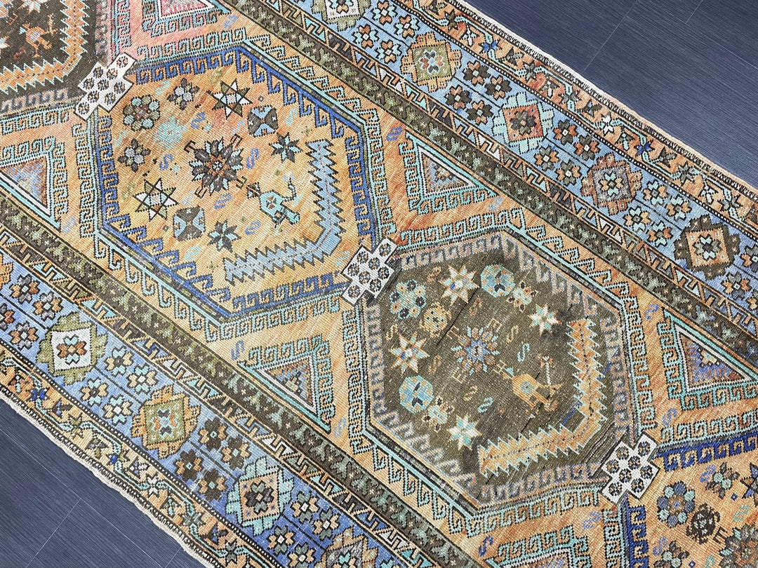 Beige Turkish Runner Rug 4' 5" x 12' 5" Hand-Knotted | No. WR83928