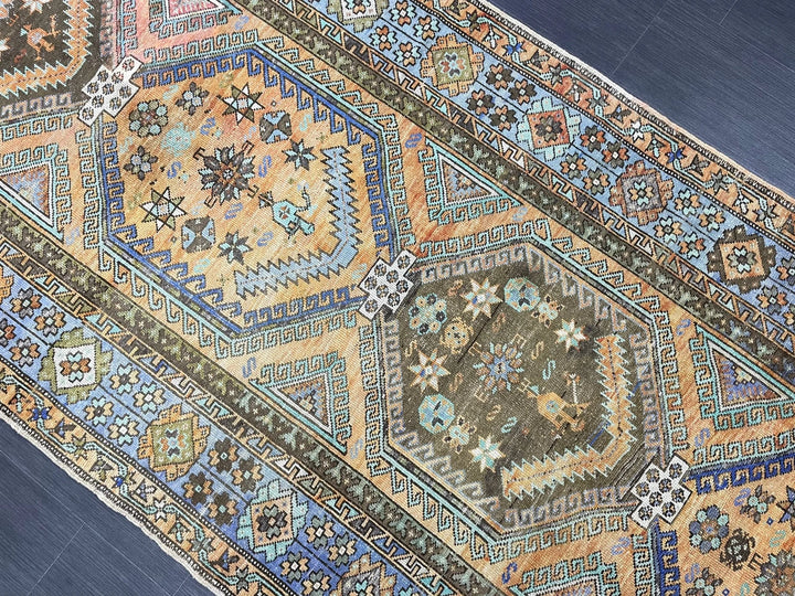 Beige Turkish Runner Rug 4' 5" x 12' 5" Hand-Knotted | No. WR83928
