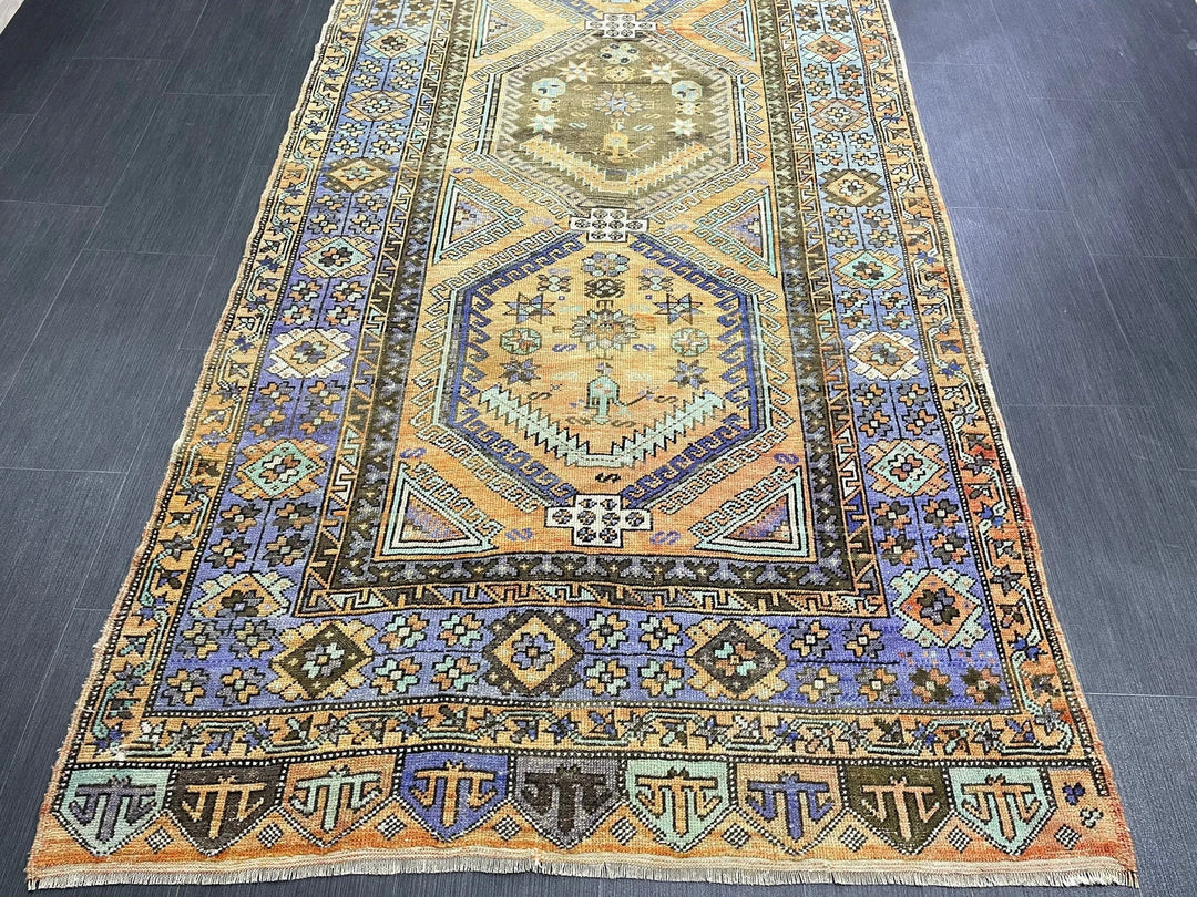 Beige Turkish Runner Rug 4' 5" x 12' 5" Hand-Knotted | No. WR83928