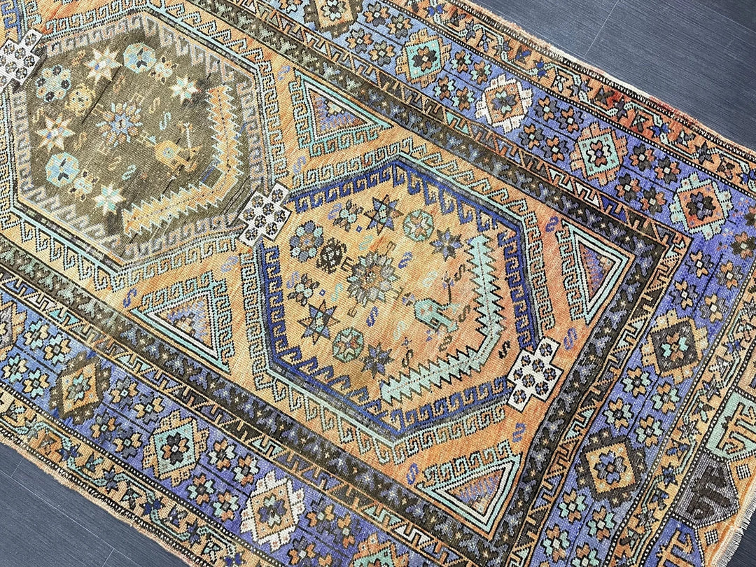 Beige Turkish Runner Rug 4' 5" x 12' 5" Hand-Knotted | No. WR83928