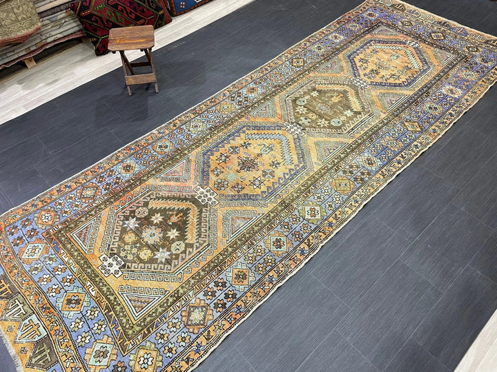 Beige Turkish Runner Rug 4' 5" x 12' 5" Hand-Knotted | No. WR83928