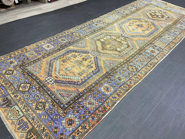 Beige Turkish Runner Rug 4' 5" x 12' 5" Hand-Knotted | No. WR83928