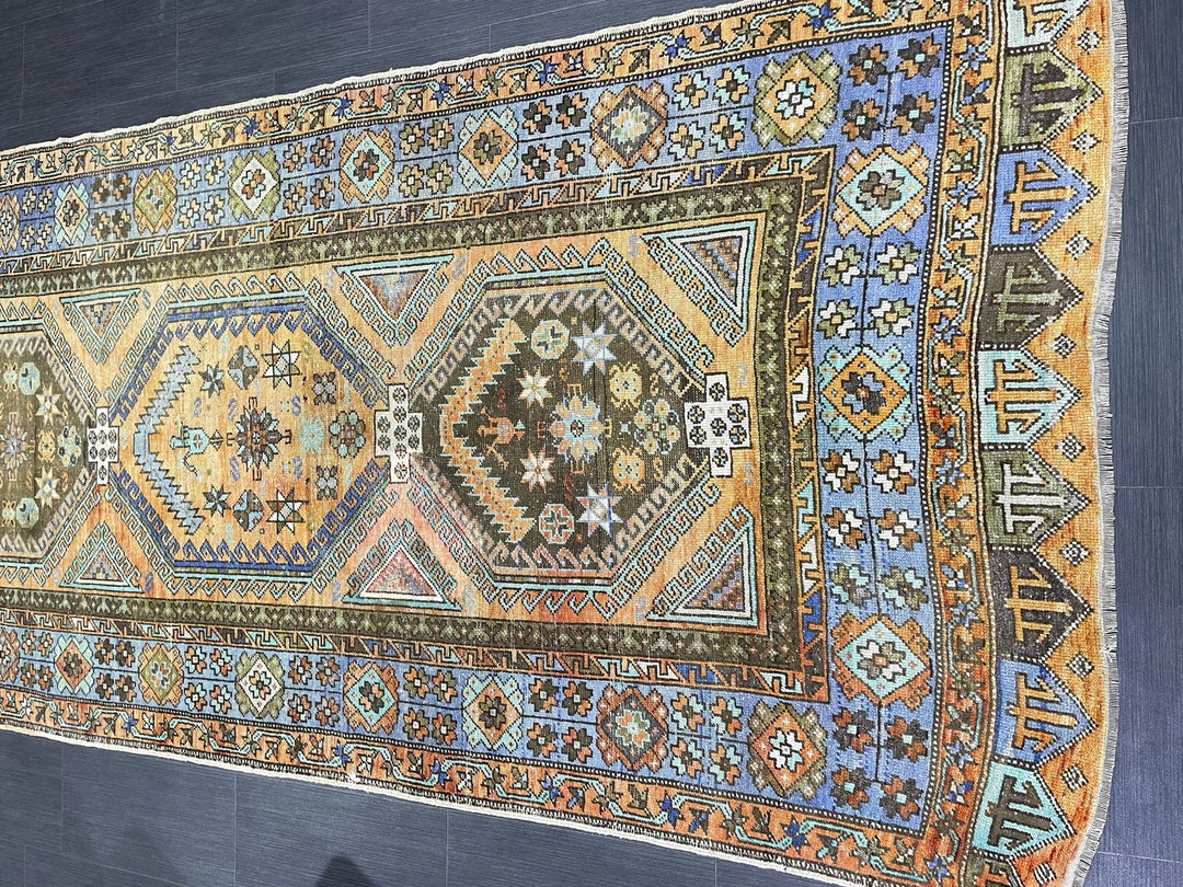 Beige Turkish Runner Rug 4' 5" x 12' 5" Hand-Knotted | No. WR83928