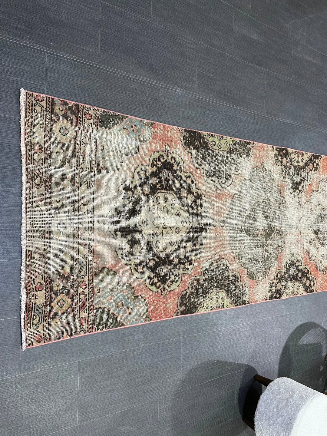 Beige Turkish Distressed Runner Rug 2' 11" x 12' 2" Hand-Knotted | No. WR83930