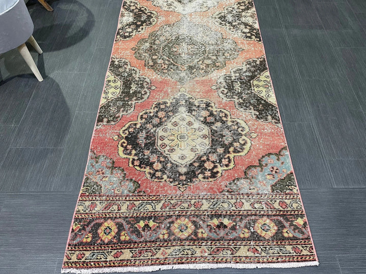 Beige Turkish Distressed Runner Rug 2' 11" x 12' 2" Hand-Knotted | No. WR83930