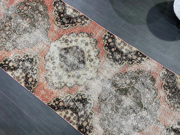 Beige Turkish Distressed Runner Rug 2' 11" x 12' 2" Hand-Knotted | No. WR83930