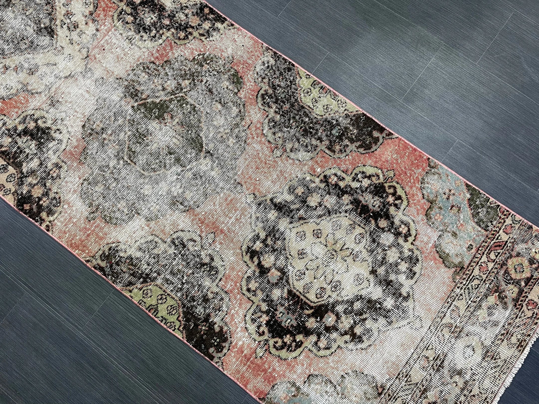 Beige Turkish Distressed Runner Rug 2' 11" x 12' 2" Hand-Knotted | No. WR83930