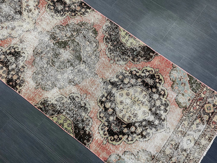 Beige Turkish Distressed Runner Rug 2' 11" x 12' 2" Hand-Knotted | No. WR83930