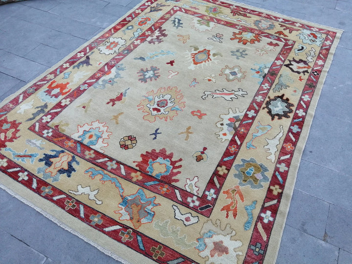 Beige Turkish Runner Rug 9' x 12' 2" Hand-Knotted | No. WR84183