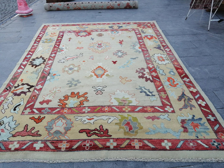 Beige Turkish Runner Rug 9' x 12' 2" Hand-Knotted | No. WR84183