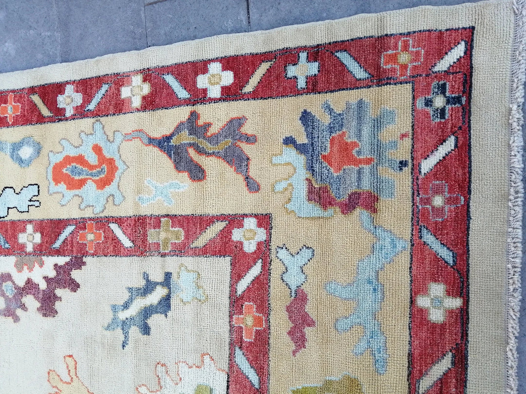 Beige Turkish Runner Rug 9' x 12' 2" Hand-Knotted | No. WR84183