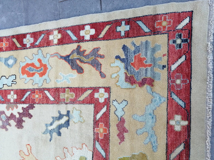 Beige Turkish Runner Rug 9' x 12' 2" Hand-Knotted | No. WR84183