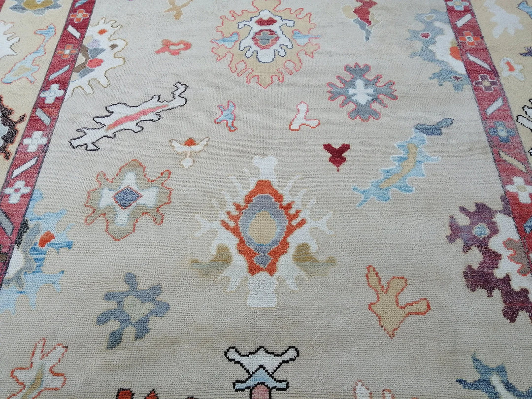 Beige Turkish Runner Rug 9' x 12' 2" Hand-Knotted | No. WR84183