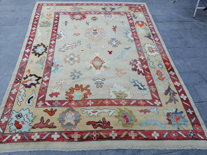 Beige Turkish Runner Rug 9' x 12' 2" Hand-Knotted | No. WR84183