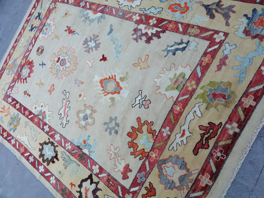 Beige Turkish Runner Rug 9' x 12' 2" Hand-Knotted | No. WR84183