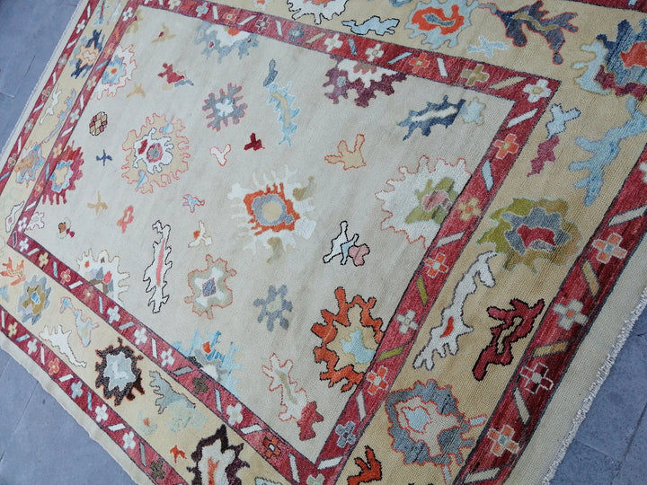Beige Turkish Runner Rug 9' x 12' 2" Hand-Knotted | No. WR84183