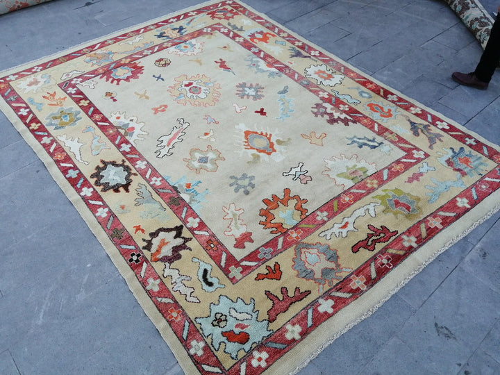 Beige Turkish Runner Rug 9' x 12' 2" Hand-Knotted | No. WR84183