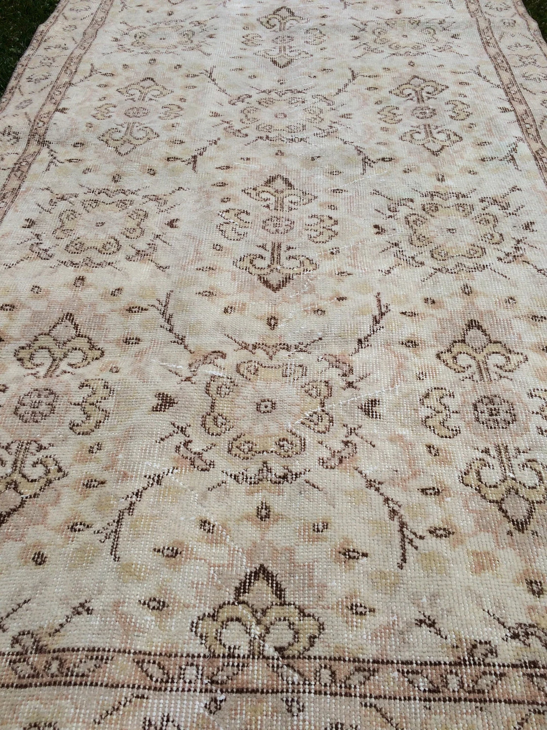 Beige Turkish Runner Rug 4' x 7' Hand-Knotted | No. WR84194