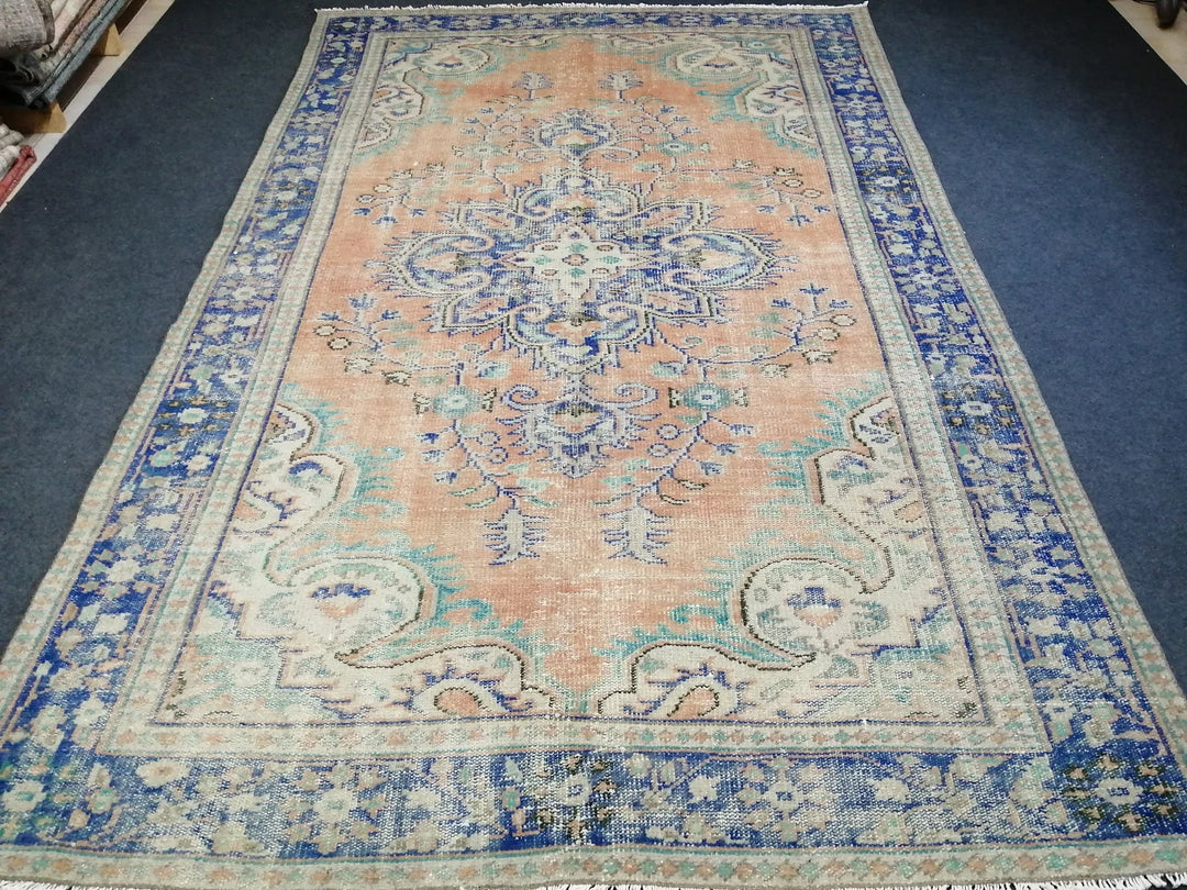 Beige Turkish Runner Rug 6' 2" x 9' 8" Hand-Knotted | No. WR84570
